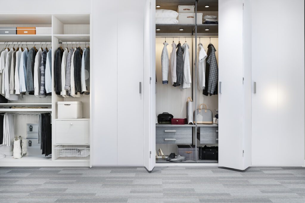 Custom Inbuilt Wardrobe Solutions | Stylish & Space-Saving Designs 3 3d rendering minimal scandinavian wood walk closet with wardrobe 1